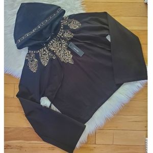 Anthro/Love Sam black beaded boxy hoodie pullover